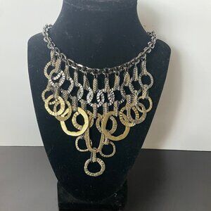 Statement Bib Necklace Chain Link Circles Gold Tone
